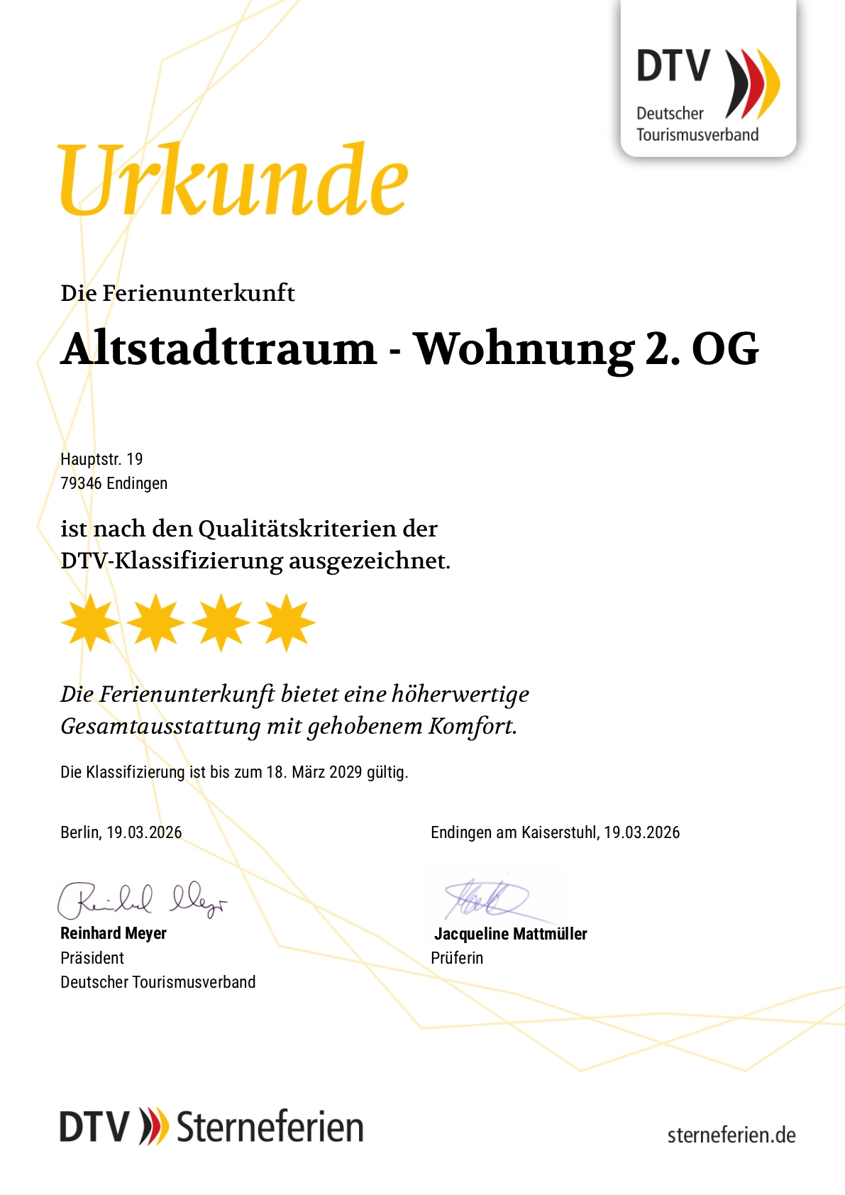Urkunde DTV Klassifizierung Wohnung 2